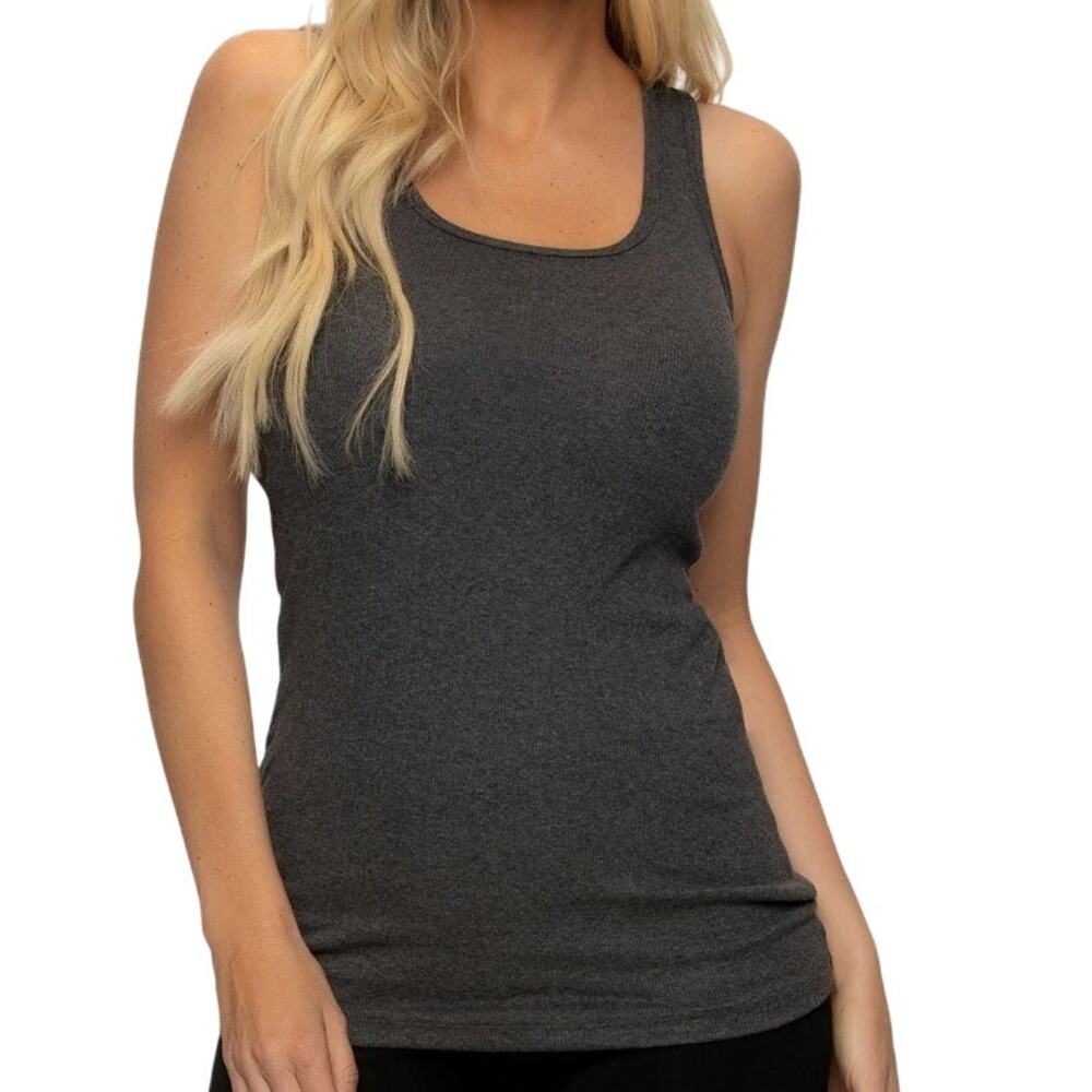 Felina Cotton Ribbed Tank Top in Heather Charcoal, Size S
